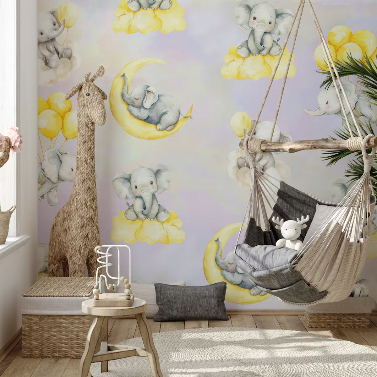 Watercolor Elephant Balloon Nursery Mural by HappyWall