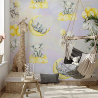 Watercolor Elephant Balloon Nursery Mural by HappyWall