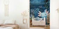 Dreamy Axolotl Oasis Blue Mural by HappyWall