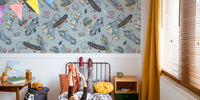 Watercolor Skaters - Blue Mural by HappyWall
