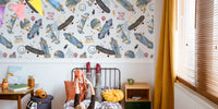 Watercolor Skaters - Blue Mural by HappyWall