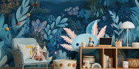 Dreamy Axolotl Oasis Blue Mural by HappyWall