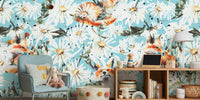 Foxes in Daisy Field Mural by HappyWall