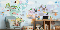 Nursery World Map With Animals Mural by HappyWall