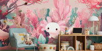 Dreamy Axolotl Oasis Pink Mural by HappyWall