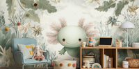 Dreamy Axolotl Oasis Green Mural by HappyWall