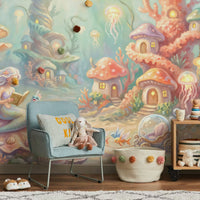 Whimsical Mermaid Village Mural by HappyWall
