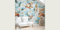 Foxes in Daisy Field Mural by HappyWall