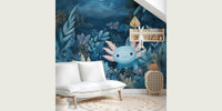 Dreamy Axolotl Oasis Blue Mural by HappyWall