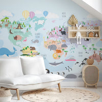 Nursery World Map With Animals Mural by HappyWall