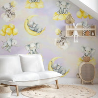 Watercolor Elephant Balloon Nursery Mural by HappyWall