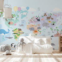 Nursery World Map With Animals Mural by HappyWall