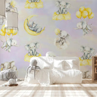 Watercolor Elephant Balloon Nursery Mural by HappyWall