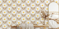 Surrealist Fried Egg Flowers Mural by HappyWall