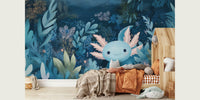 Dreamy Axolotl Oasis Blue Mural by HappyWall