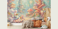 Whimsical Mermaid Village Mural by HappyWall