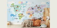 Nursery World Map With Animals Mural by HappyWall