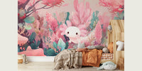 Dreamy Axolotl Oasis Pink Mural by HappyWall