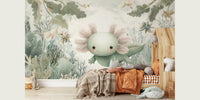 Dreamy Axolotl Oasis Green Mural by HappyWall