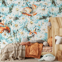Foxes in Daisy Field Mural by HappyWall