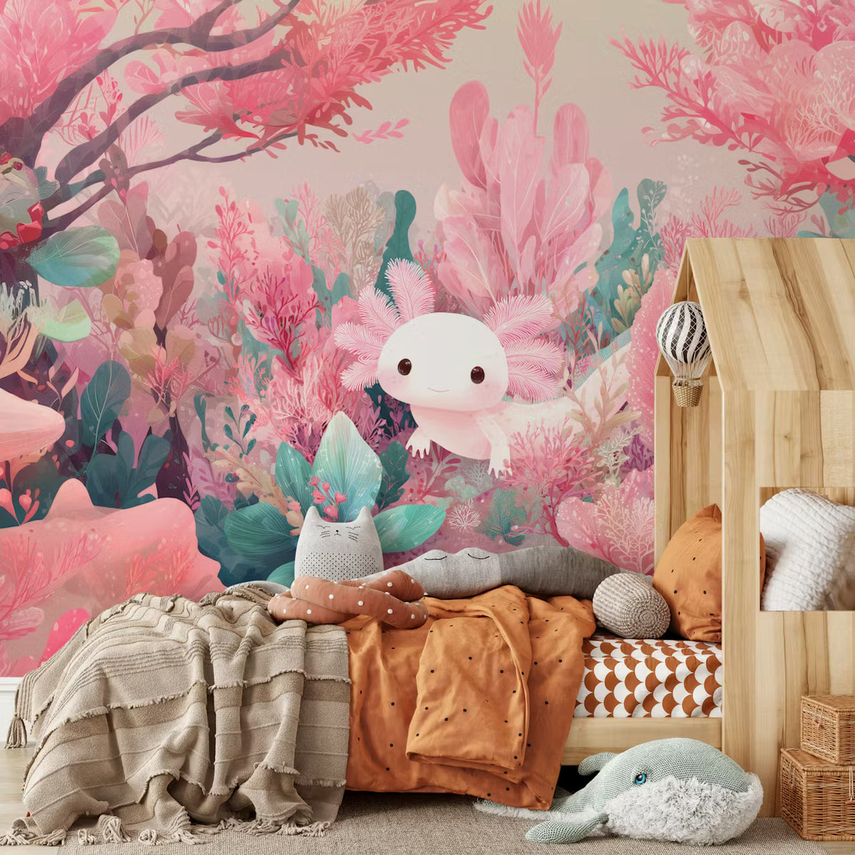 Dreamy Axolotl Oasis Pink Mural by HappyWall