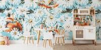 Foxes in Daisy Field Mural by HappyWall