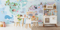 Nursery World Map With Animals Mural by HappyWall