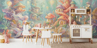 Whimsical Mermaid Village Mural by HappyWall