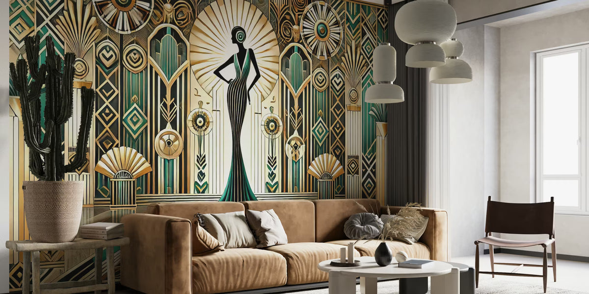Vintage Elegance Scene in Art Deco Mural by HappyWall