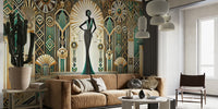 Vintage Elegance Scene in Art Deco Mural by HappyWall