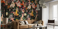 Floral and Pin-Up Girls III - Night Wallpaper Mural by HappyWall