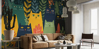 Colorful Feline Forest Mural by HappyWall