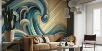 Abstract Ocean Waves in Art Deco Mural by HappyWall