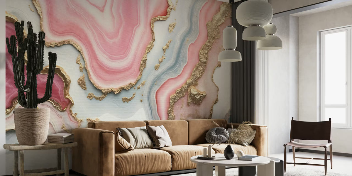 Chic Pink and Gold Glam Marble Stone Mural by HappyWall