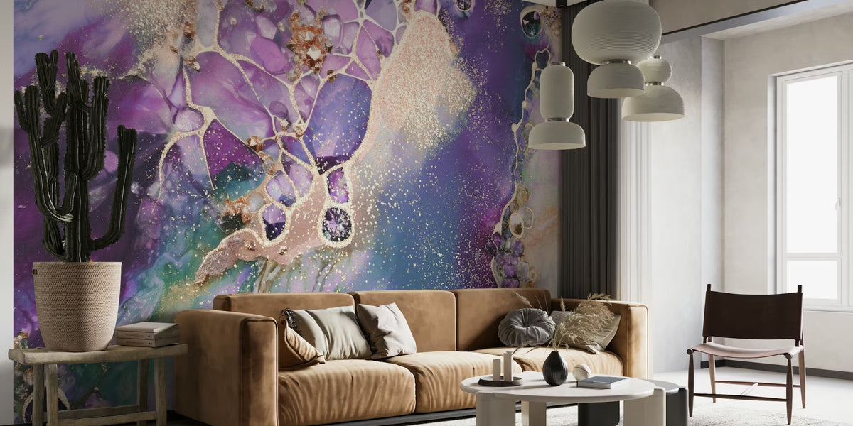 Amethyst Diamonds Gold Mural by HappyWall