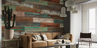 Reclaimed Boat Wood Green & Rust Mural by HappyWall
