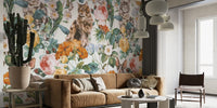 Cat and Floral Pattern III  Mural by HappyWall