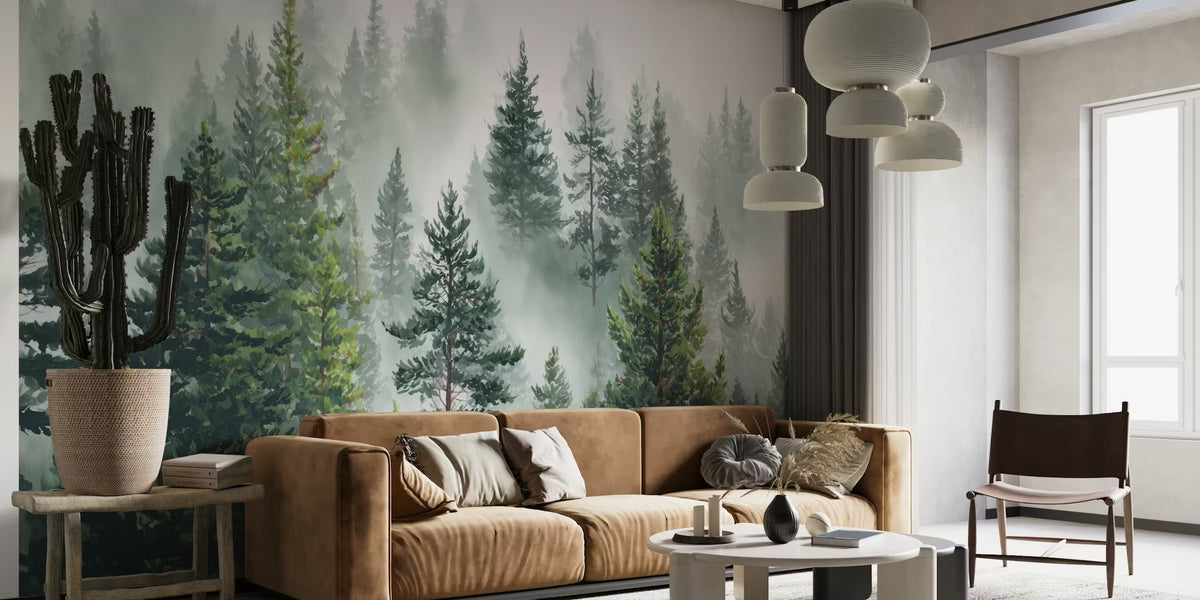 Mystical Pine Forest Mural by HappyWall