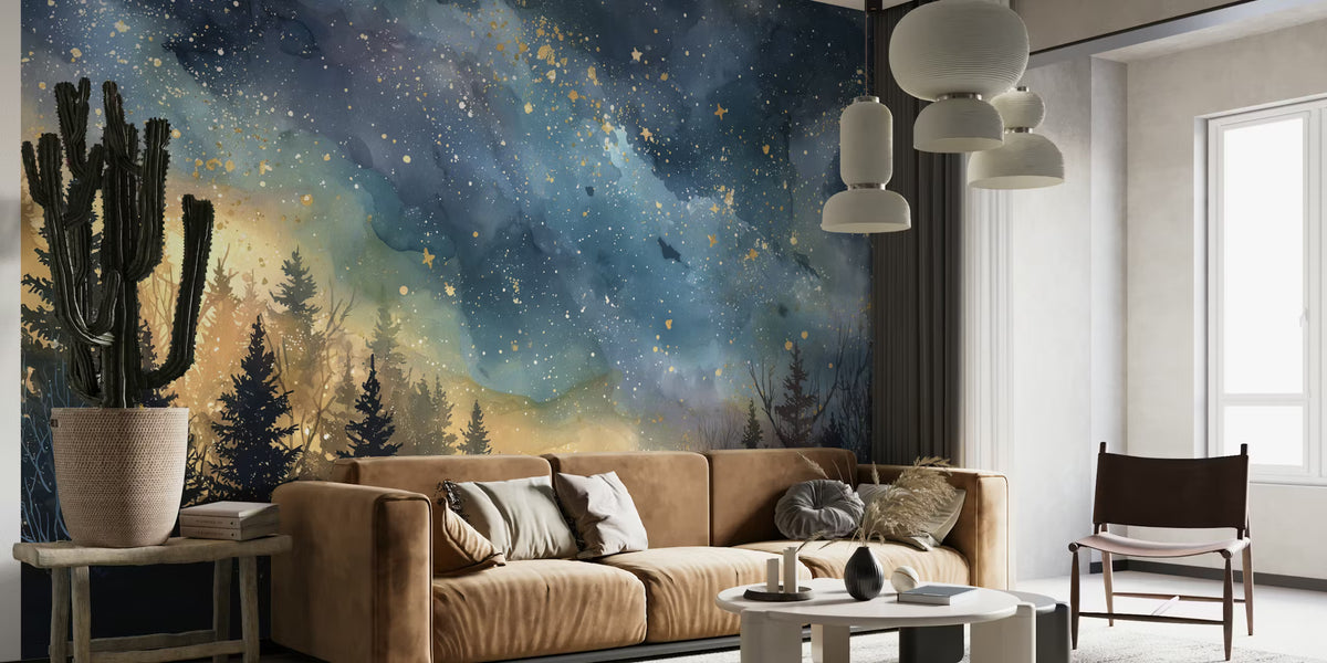 Starlit Forest Night Sky Mural by HappyWall