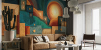 Sunlit Abstract Landscape Mural by HappyWall