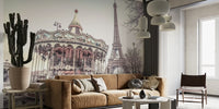 Carousel and the Eiffel Tower Mural by HappyWall