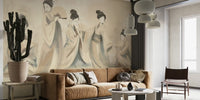 Elegant Geisha Dancers with Fans Mural by HappyWall