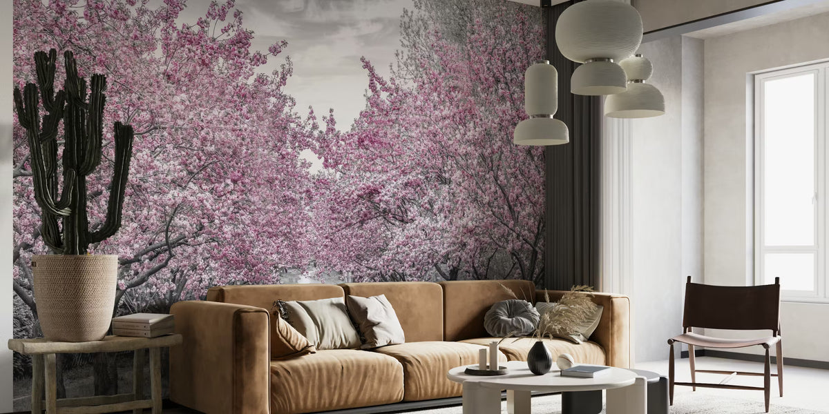 Charming Cherry Blossom Alley Mural by HappyWall