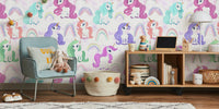 Cute Baby Unicorns on a Pastel Sky Mural by HappyWall