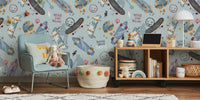 Watercolor Skaters - Blue Mural by HappyWall