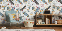 Watercolor Skaters - Blue Mural by HappyWall