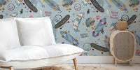 Watercolor Skaters - Blue Mural by HappyWall