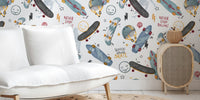 Watercolor Skaters - Blue Mural by HappyWall