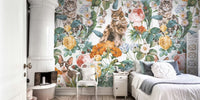 Cat and Floral Pattern III  Mural by HappyWall