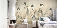 Elegant Geisha Dancers with Fans Mural by HappyWall